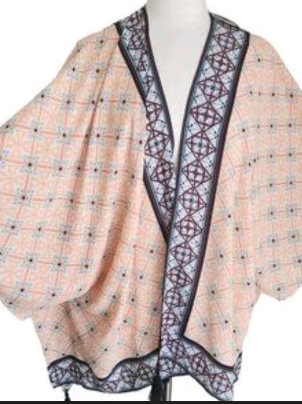 Cato Peach and Black Patterned Kimono Jacket